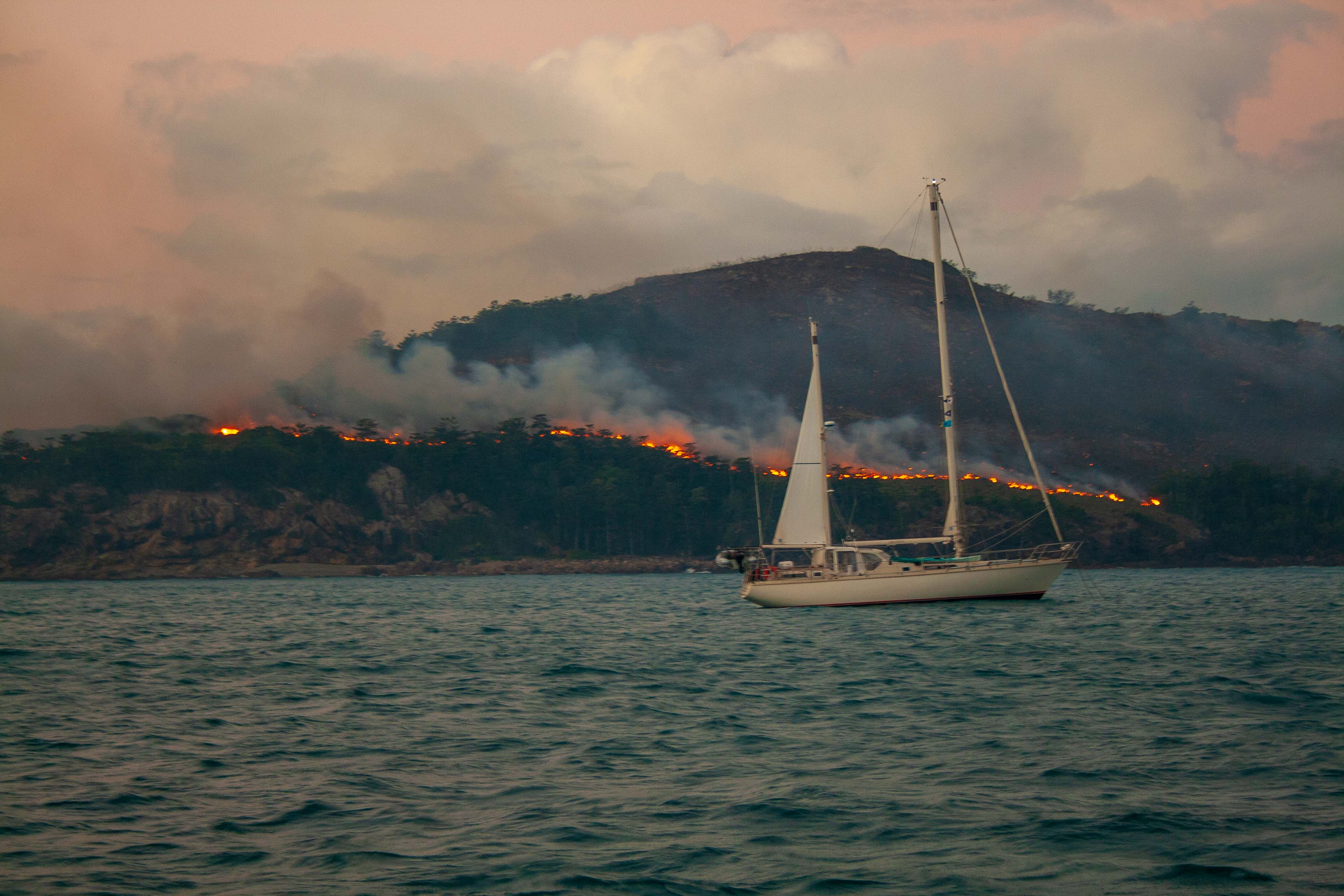 Digby Island anchorage on fire.