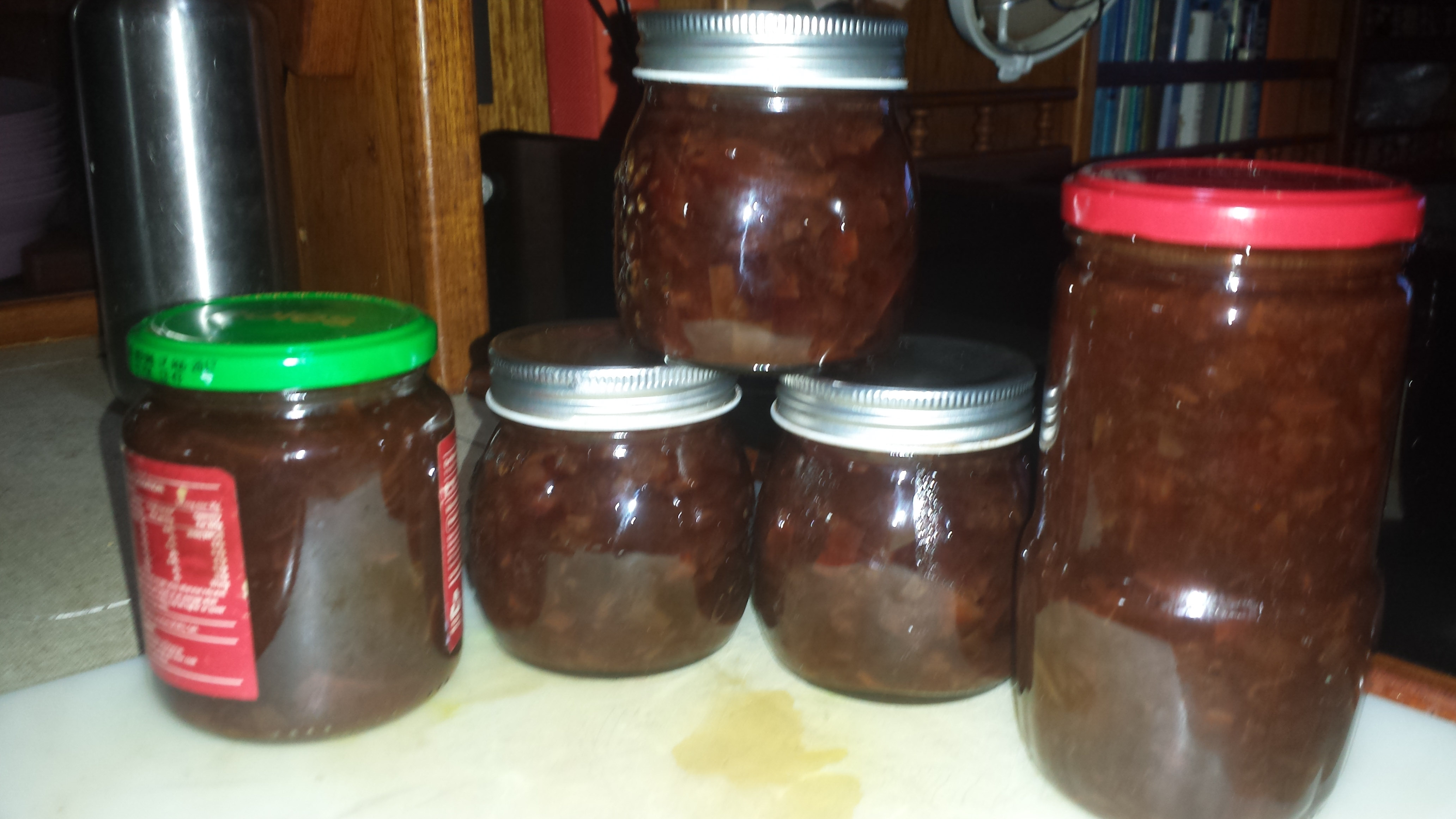 Jars of freshly canned No Pressure Beetroot Chutney